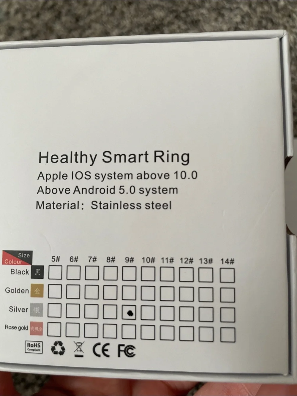 LuckRing Smart Health Ring Silver 9 NWT